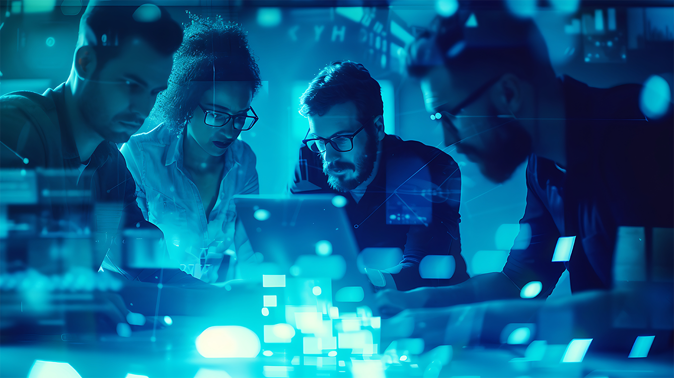 Profissionais de tecnologia trabalhando de forma colaborativa